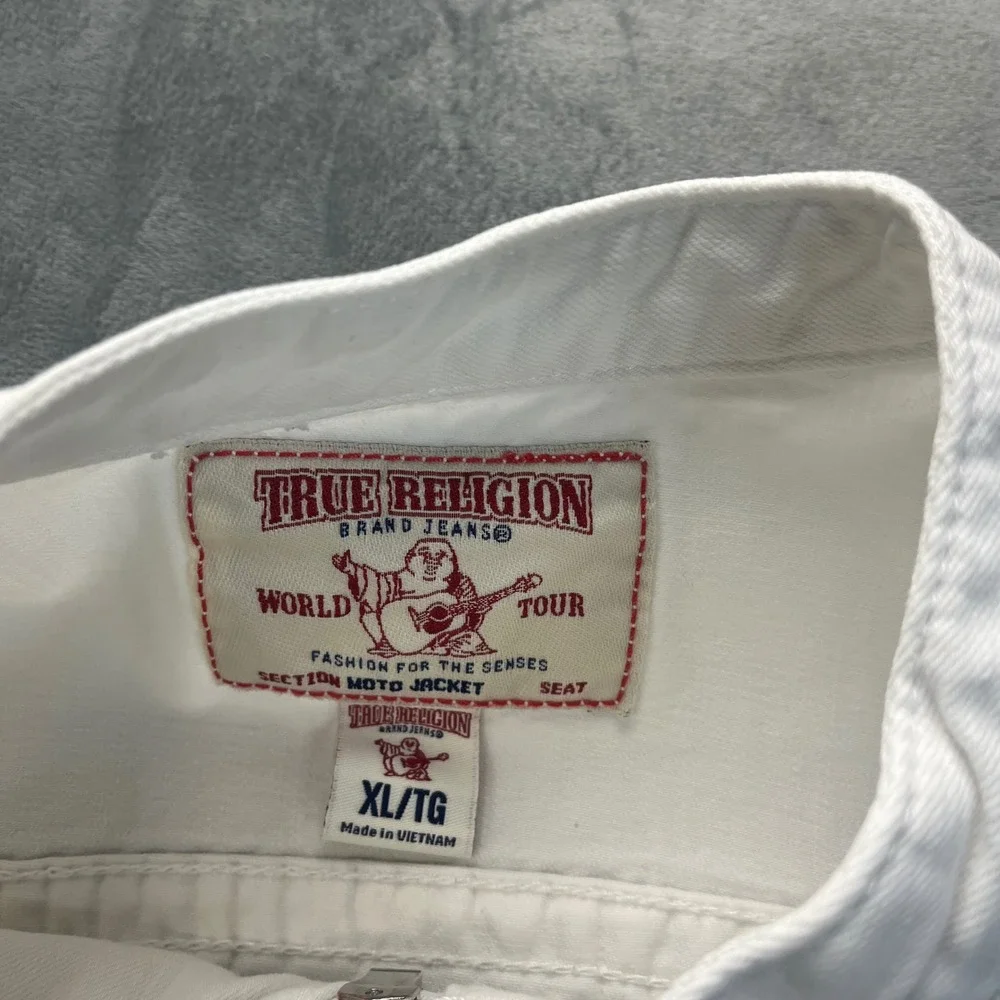 True Religion Moto Denim Jacket Kids‎ XL White Full-Zip Biker